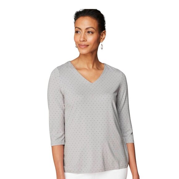 J.Jill Wearever V-Neck Ballet-Sleeve Top in Zinc Mini Dots - Size XS - Picture 1 of 6